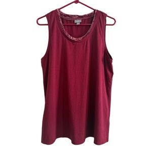 J. Jill Red Burgundy Merlot Stretch Velvet Trim Tank Top Size Large